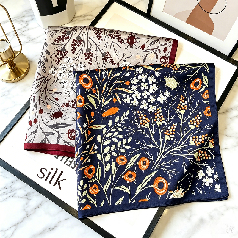Scarf Silk Square - Gifts Korean Version Three-dimensional Flower Mulberry