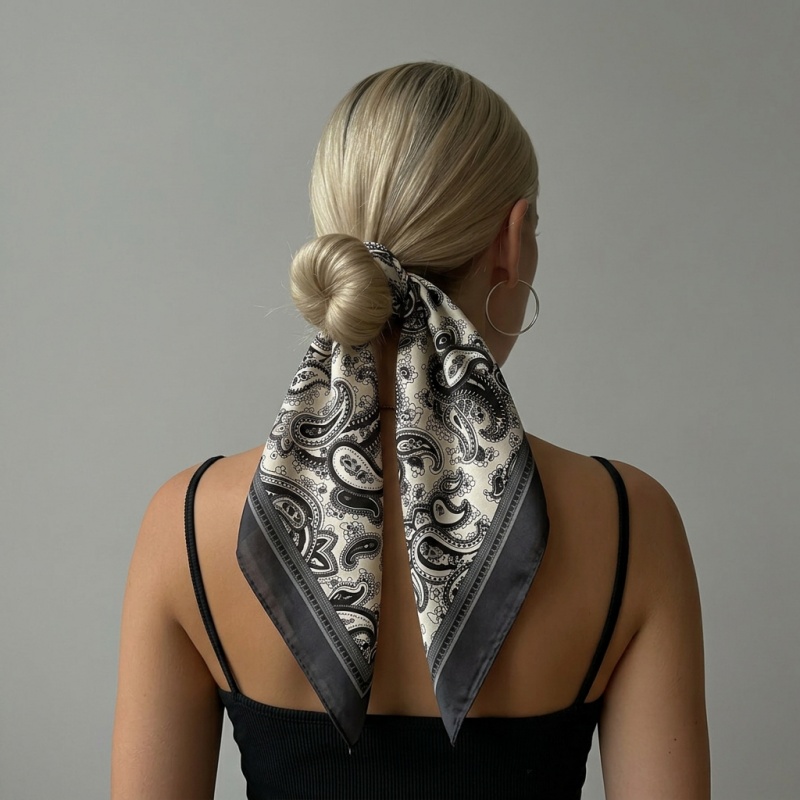Face Scarf Mask - Luxury Satin Square Scarf Paisley Print