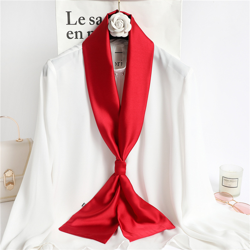 Head Wrap Turban - Red Solid Color Long Silk Scarf