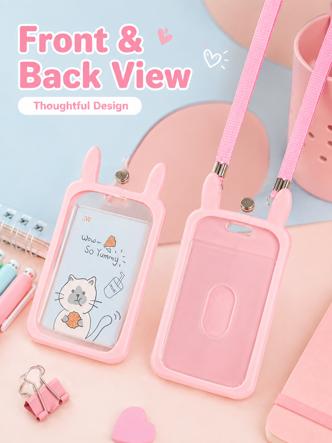 Lanyard Badge Holder - Cute Cartoon Transparent ID Badge Holder