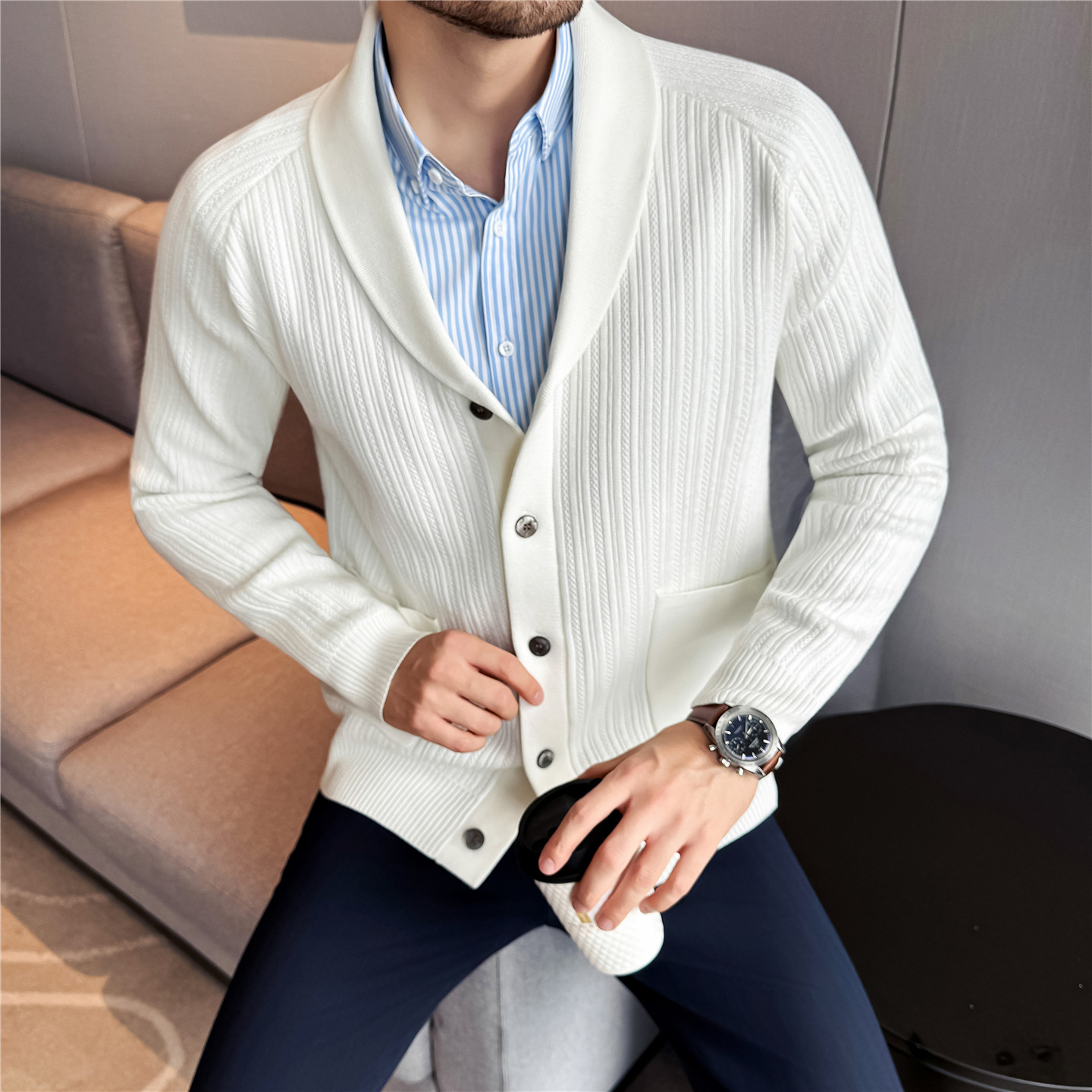Men's Shawl Collar Knit Cardig - Muffler Men Wool recensione e prezzo