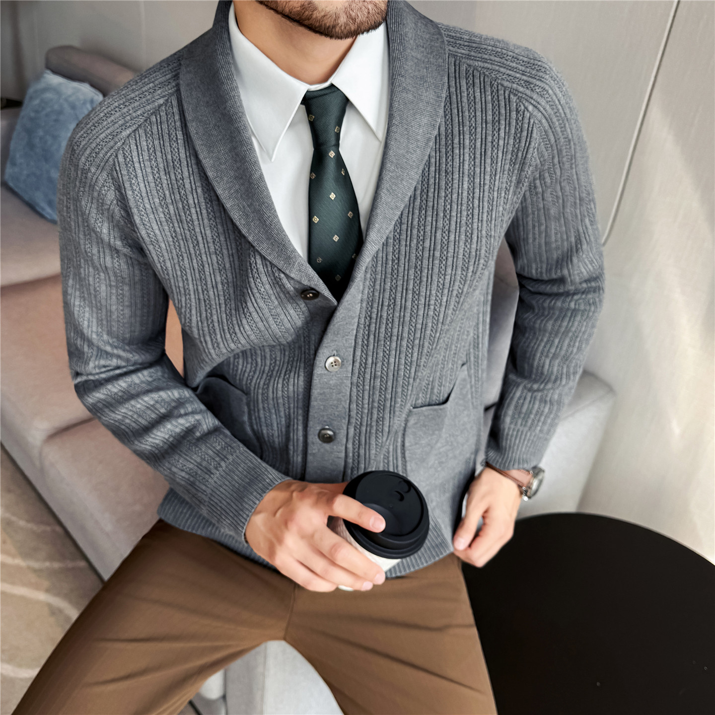 Men's Shawl Collar Knit Cardig - Muffler Men Wool recensione e prezzo