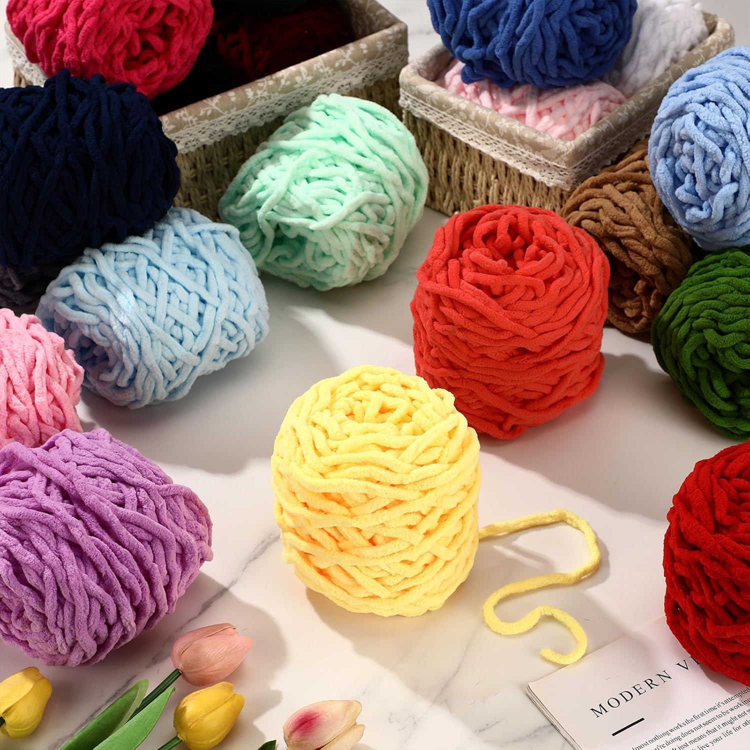 3PCS 300g Chenille Knitting Ya - Woven Scarf Blanket recensione e prezzo