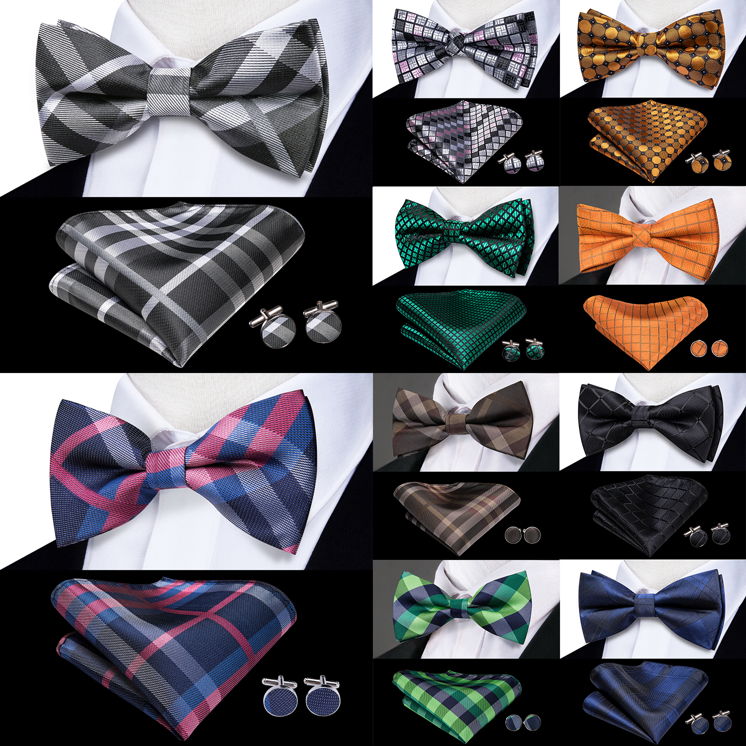 Hi-Tie Grey Plaid Jacquard Sil - Bow Tie Pre Tied recensione e prezzo