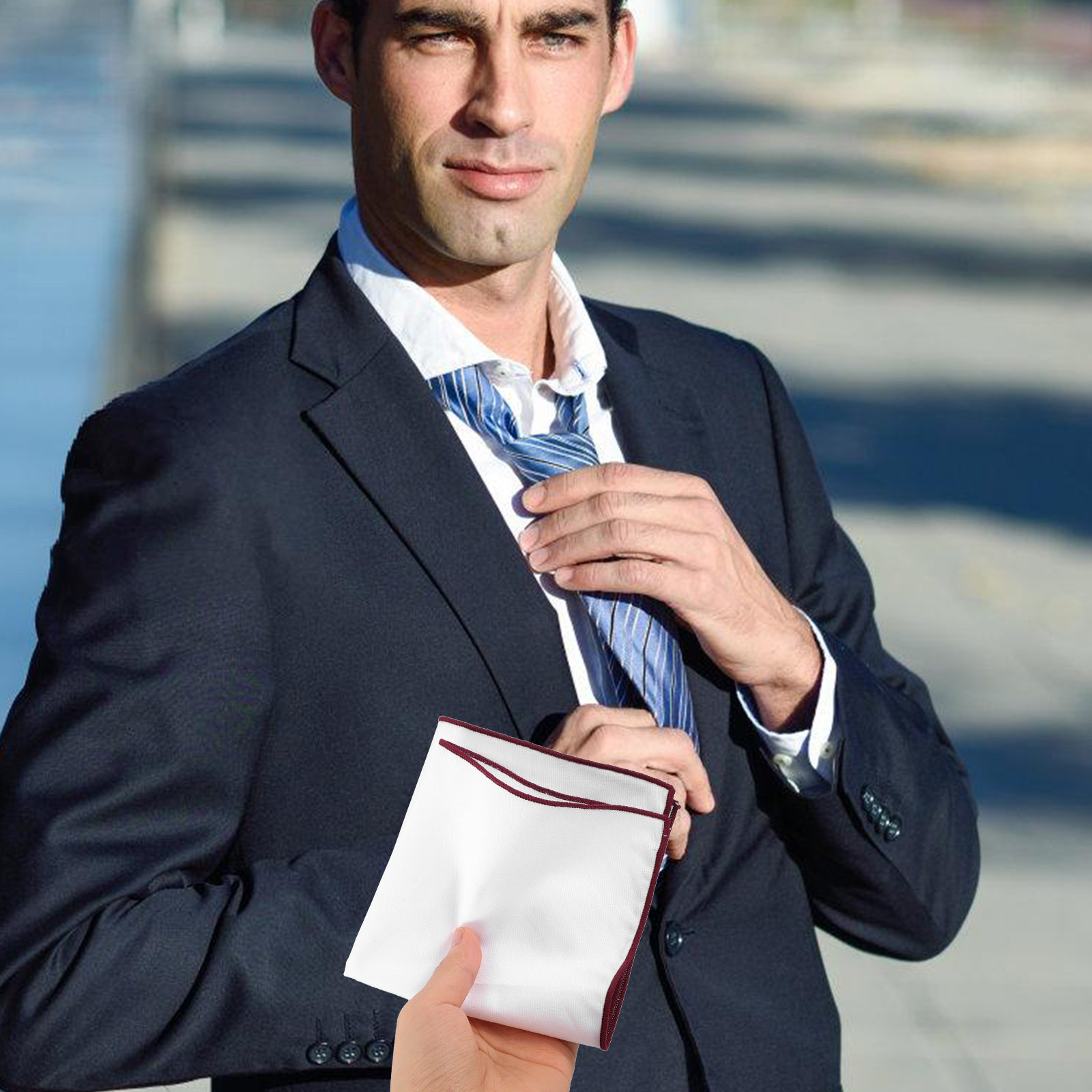 2Pcs White Pocket Squares for  - Handkerchief Cotton Men recensione e prezzo