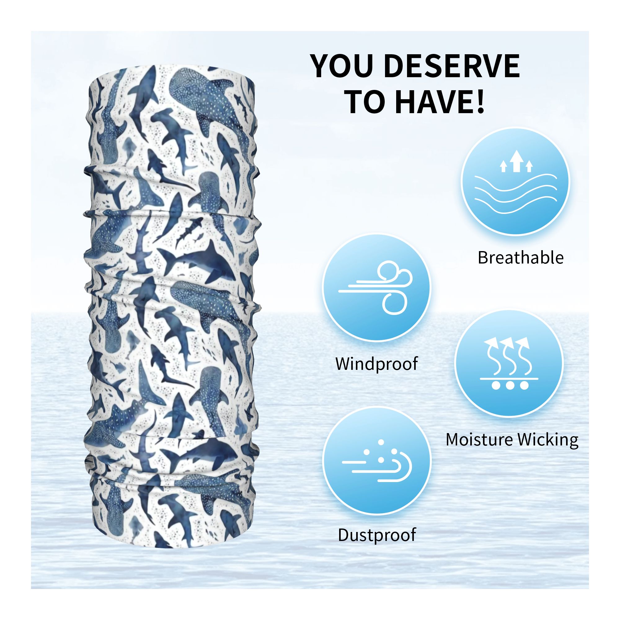 Custom Blue Watercolour Shark  - Neck Warmer Tube recensione e prezzo