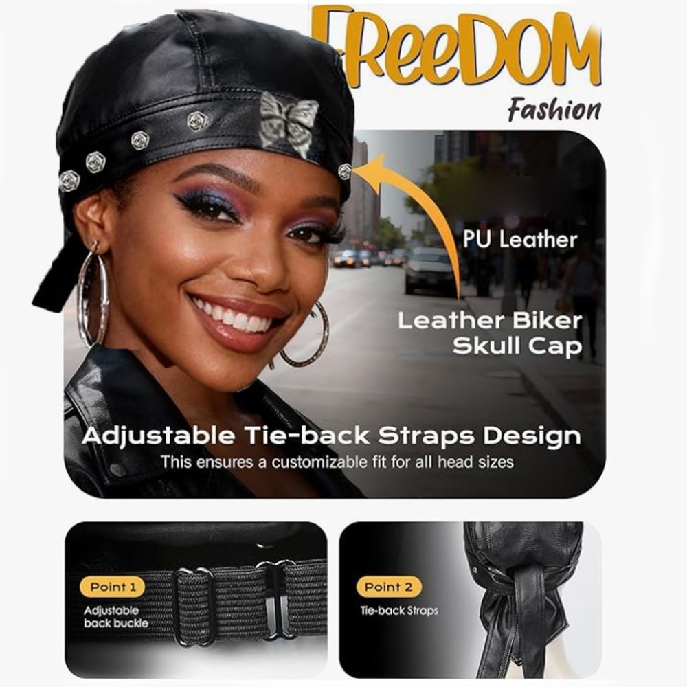 PU Leather Black Biker Cap Adj - Bandana Doo Rag recensione e prezzo