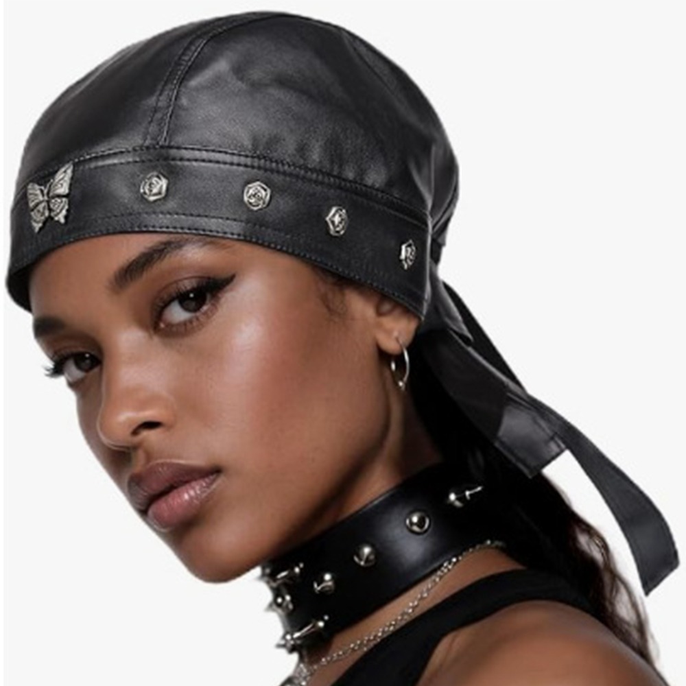 New PU Leather Black Biker Cap - Bandana Doo Rag recensione e prezzo